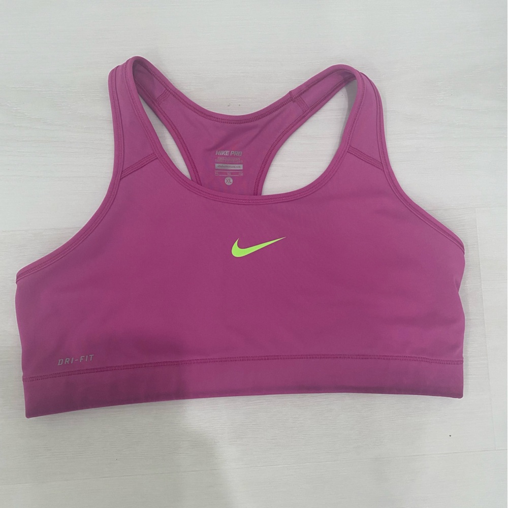 Nike Women's Magenta Sports Bra with Lime Logo